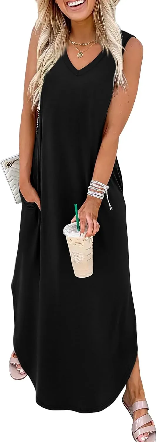 Sampeel Summer Dresses Maxi Dress Vacation Beach Sundresses 2025 with Pockets