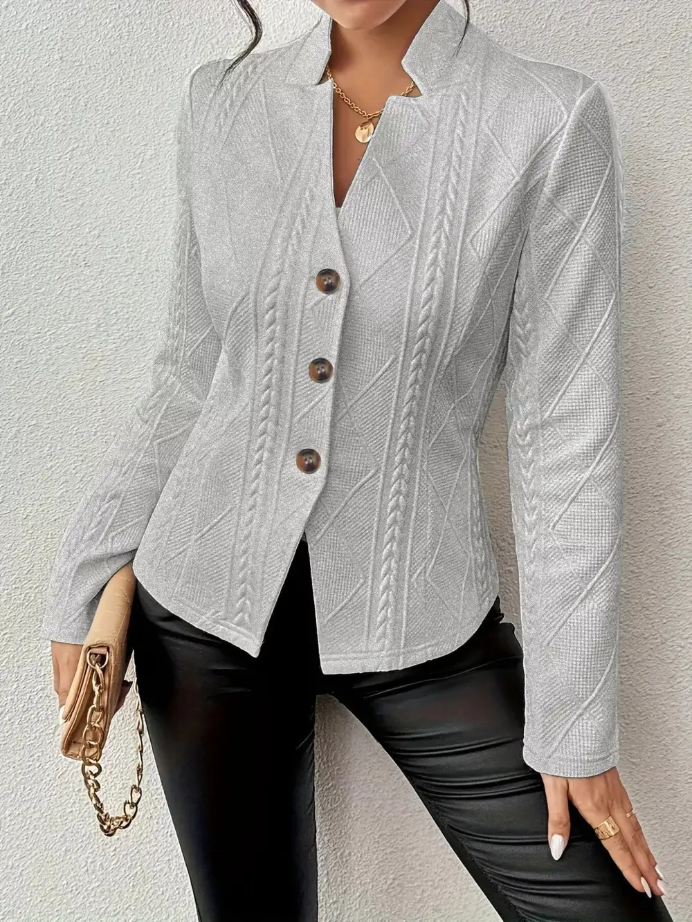 Unlined Textured Knit Button Blazer