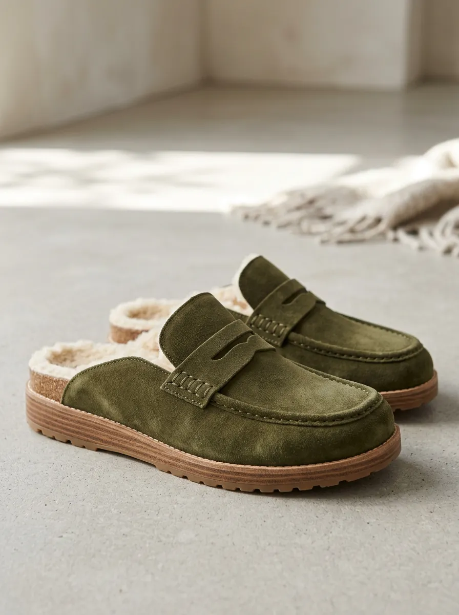 Women's Weekend Faux Fur Lined Suede Wood Sole Loafers