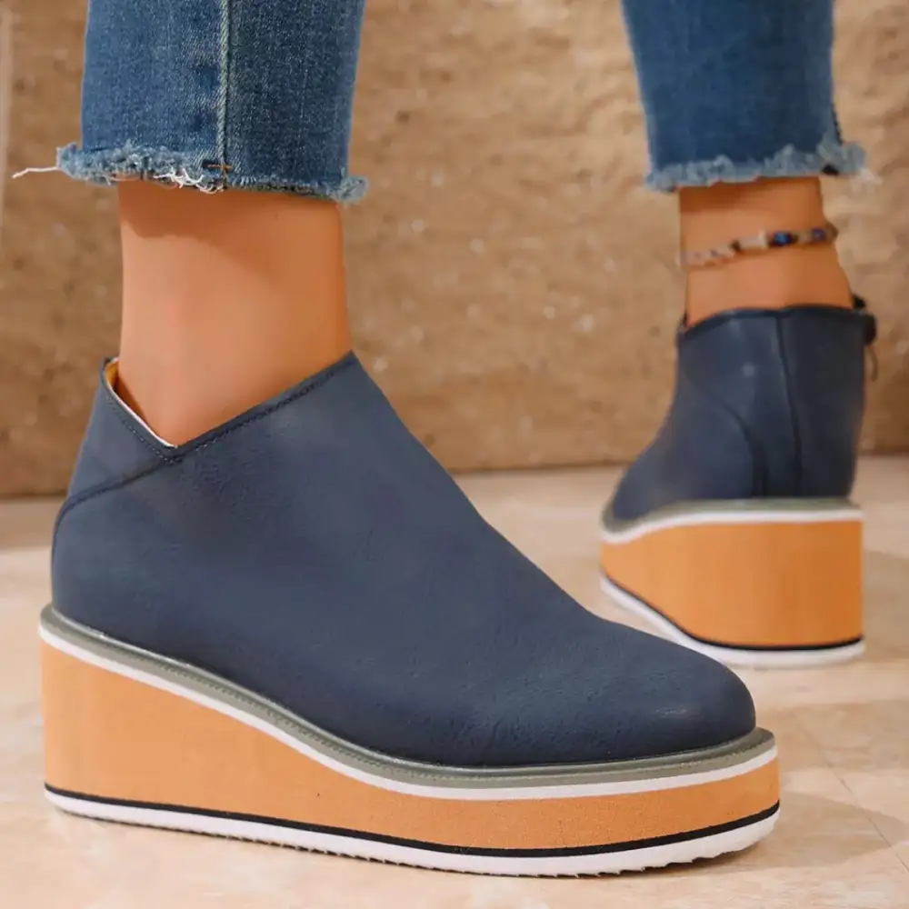 Round Toe Wedge Ankle Boots