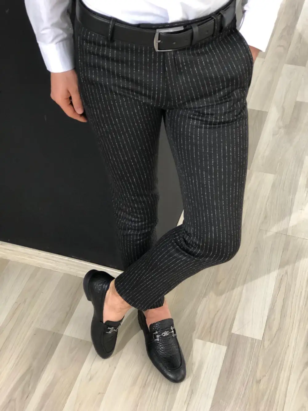 Detailed Slim Fit Striped Tailored Trousers