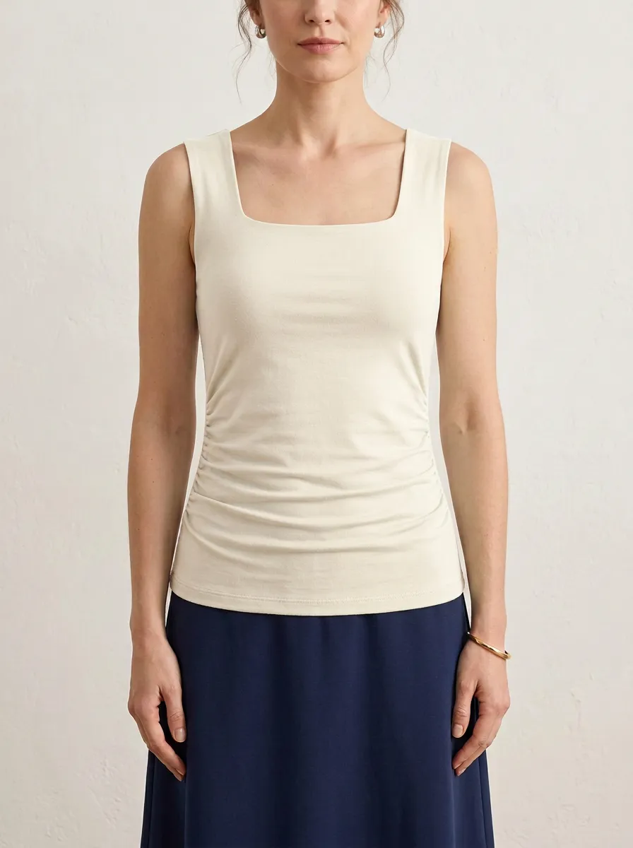 Square-Neck Side-Ruched Ruched Tank Top