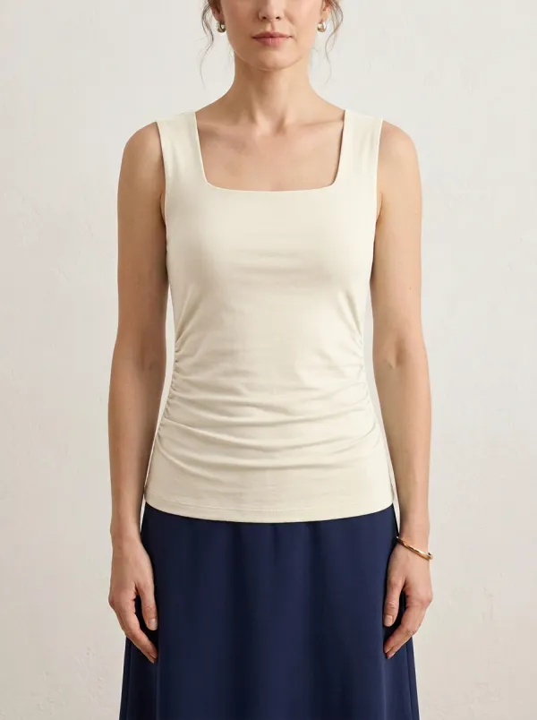 Square-Neck Side-Ruched Ruched Tank Top