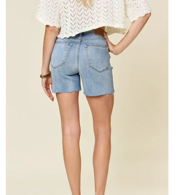 Plus Size High-Waist Raw-Hem Denim Shorts