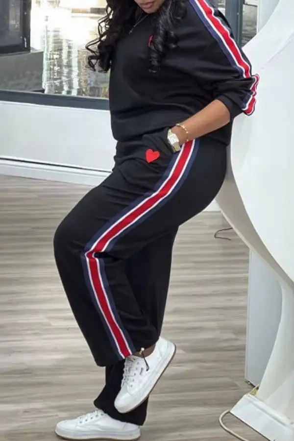 Colorblock Drawstring Round Neck Pant Set