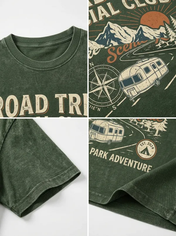 Unisex Road Trip Camper Mountain Printed T-shirt