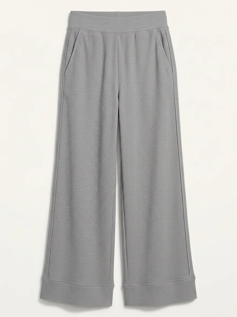 Unisex Casual Grey Waffle Knit Wide Leg Lounge Pants