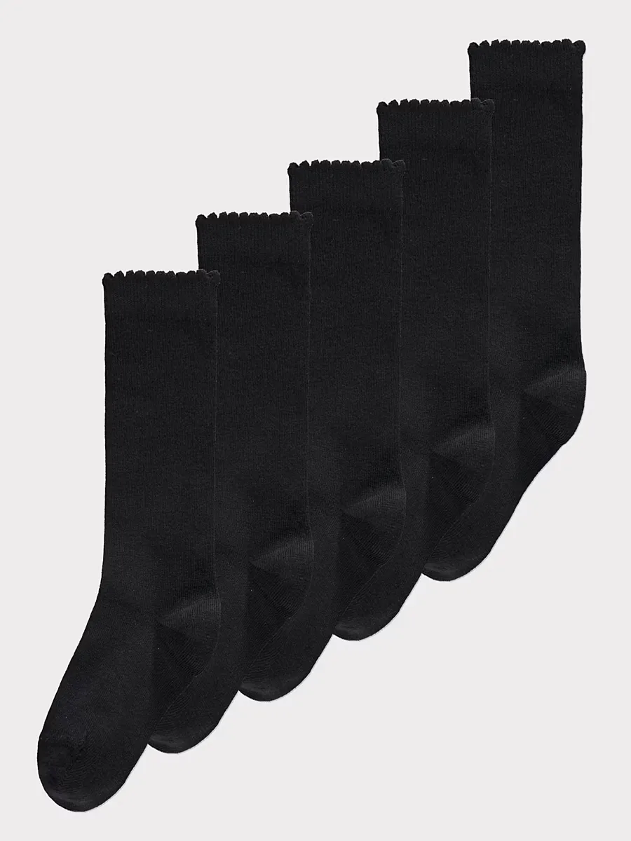 Black Cotton Rich Knee High Socks 5 Pack