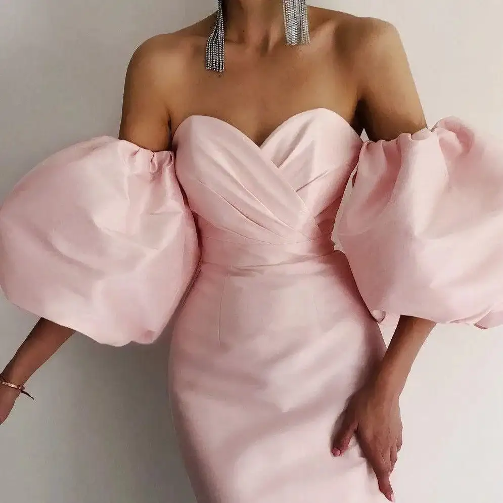 Puff Sleeve Satin Midi Dress