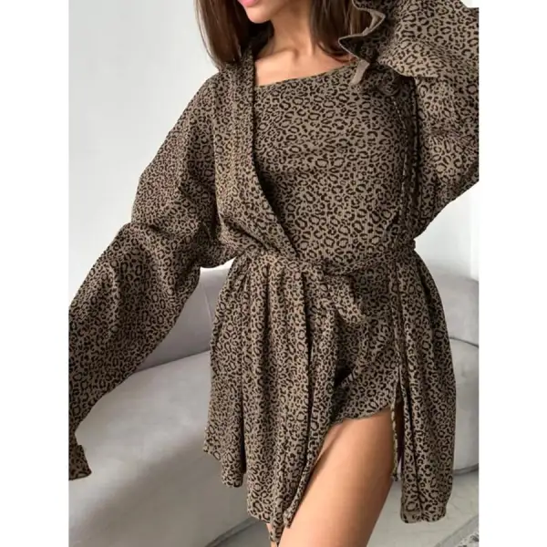 Leopard Cami Cardigan and Shorts Piece Set
