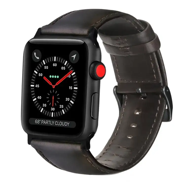 Oil Wax Genuine Leather Strap Watch Band for Watch Ultra 49 mm & Ultra 2 49 mm / Series 9 & 8 & 7 45 mm / SE 3 & SE 2 & 6 & SE & 5 & 4 44 mm / 3 & 2 & 1 42 mm - Dark Brown