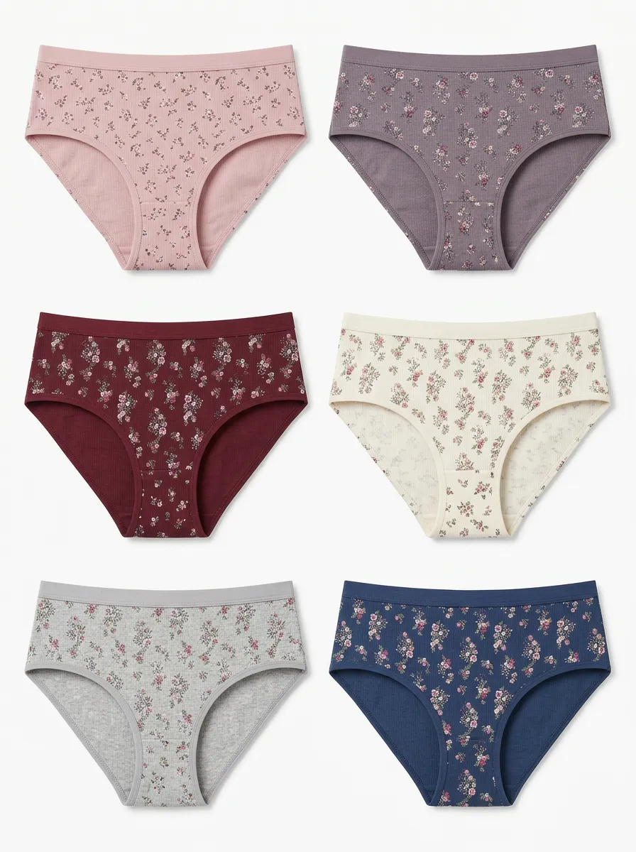 Women's Vintage Ribbed Floral Print Brief Set