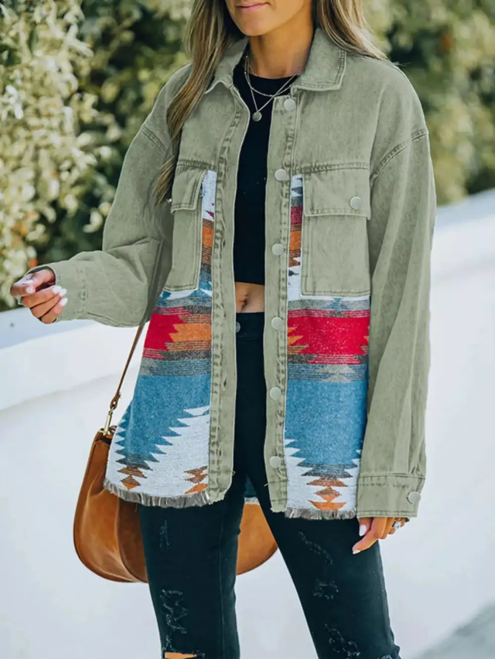 Aztec Print Button Up Jacket