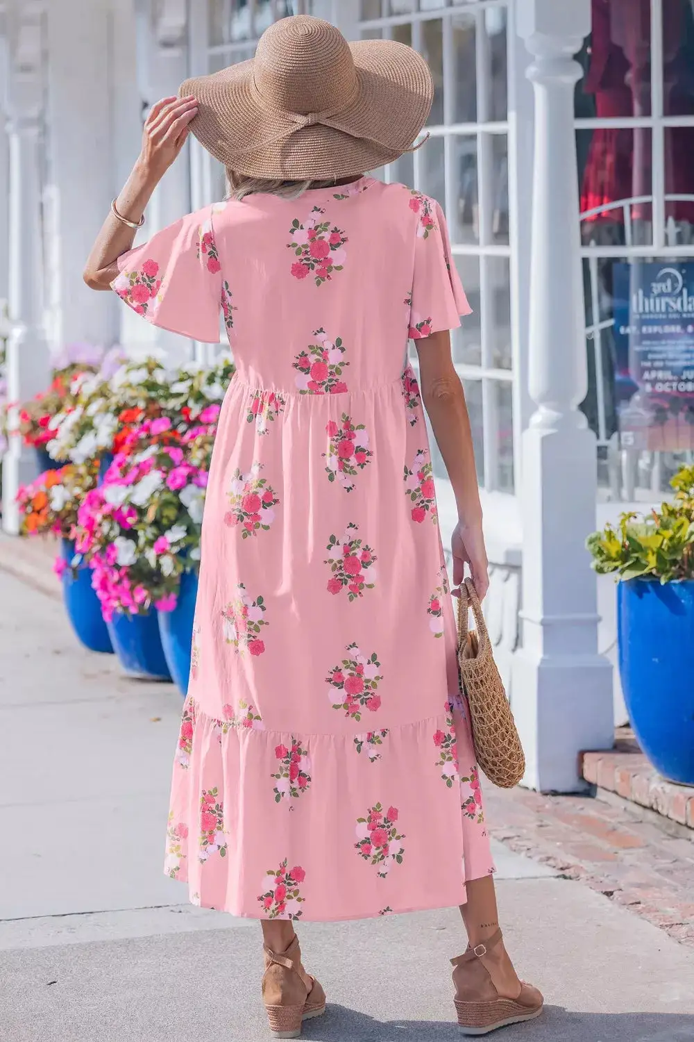 Floral Printed Split Neck Dress Casual