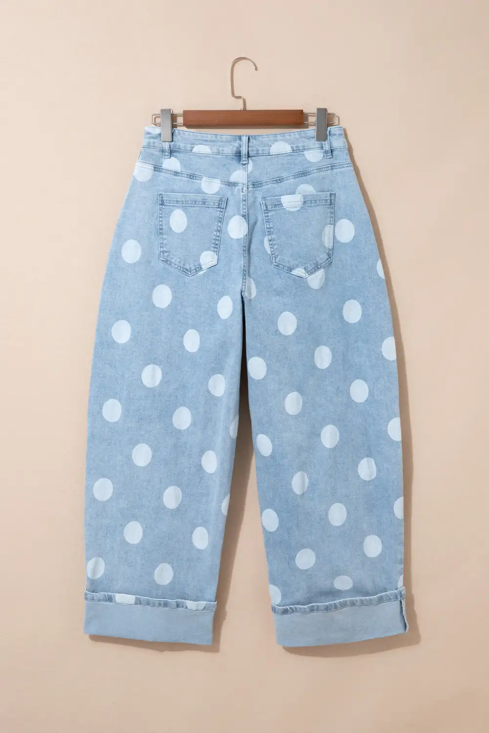 Women's Casual Ankle Length Jeans With Polka Dot Print And Metal Buttons