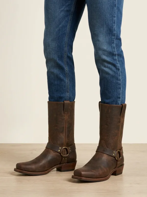 Men's Western Cowboy Brown Leather Ring Harness Stitched Boots