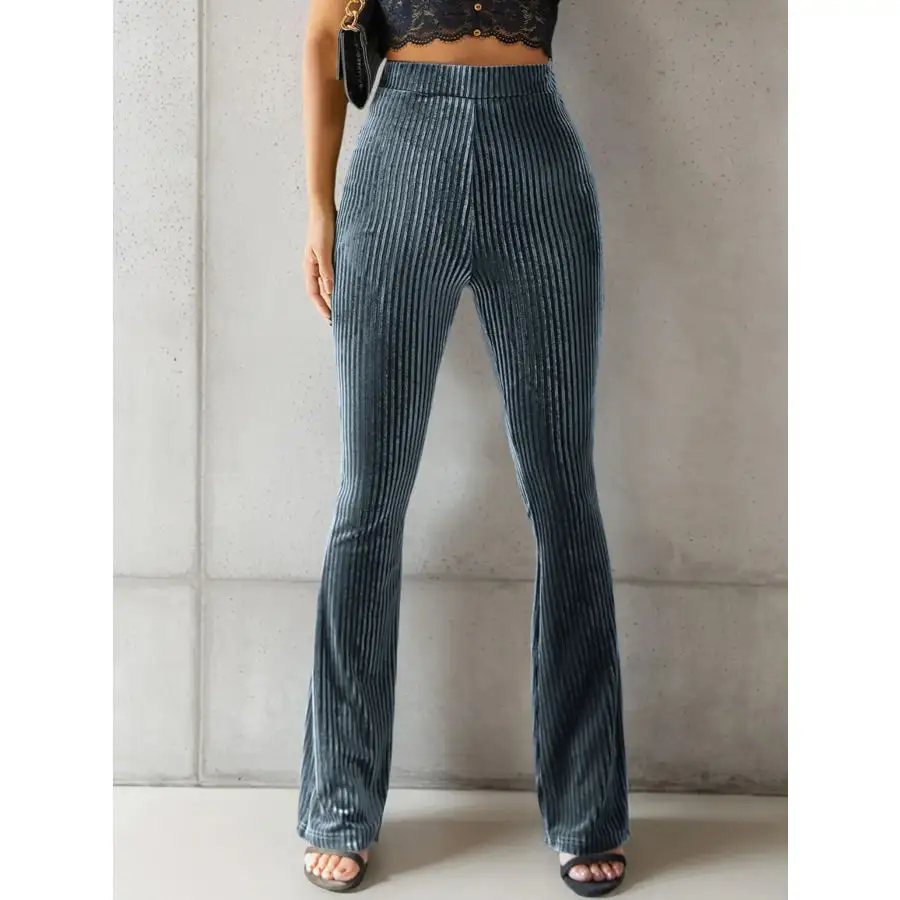 High Waisted Ribbed Velvet Flare Pants