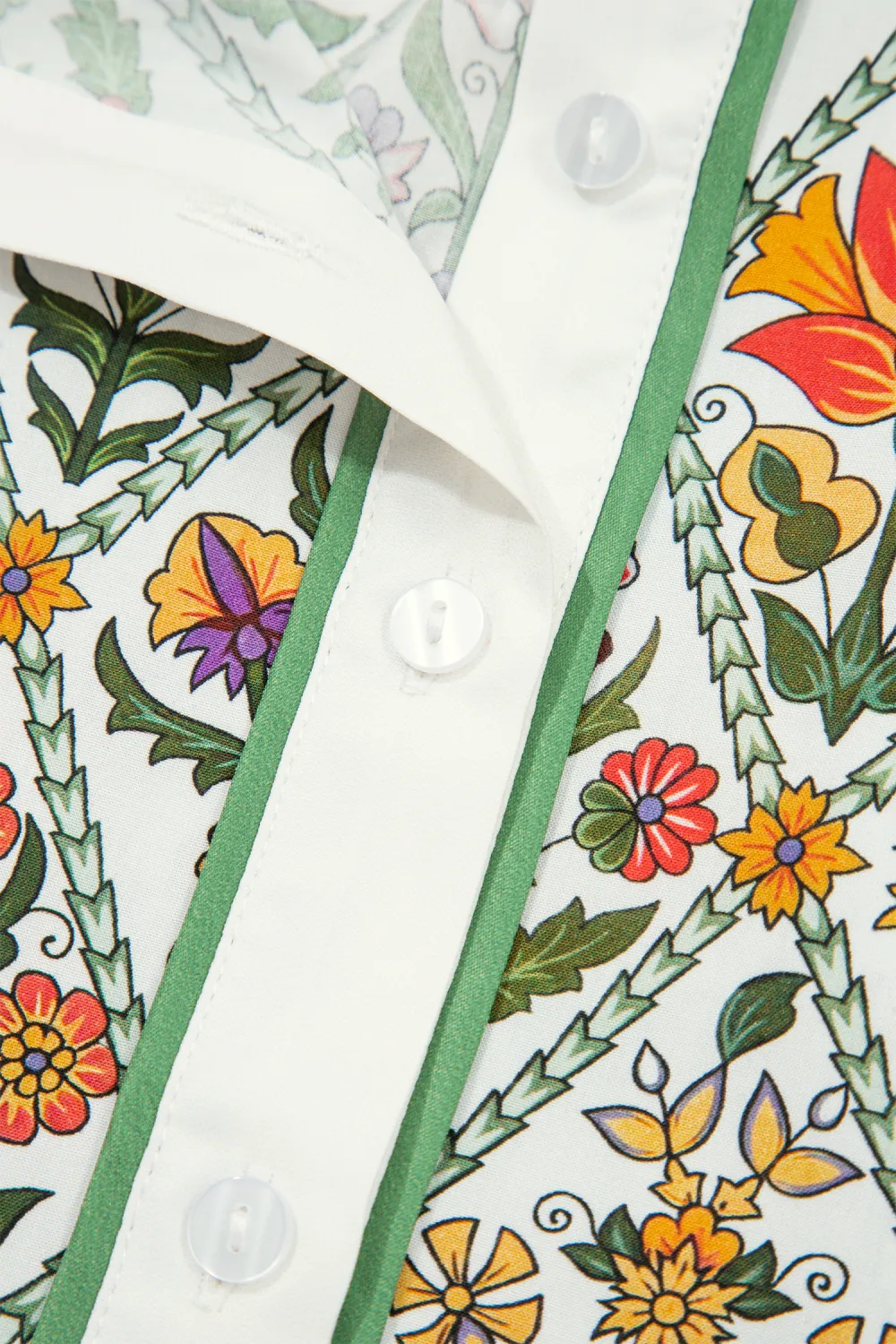 Green Short Bubble Sleeve Floral Shirt