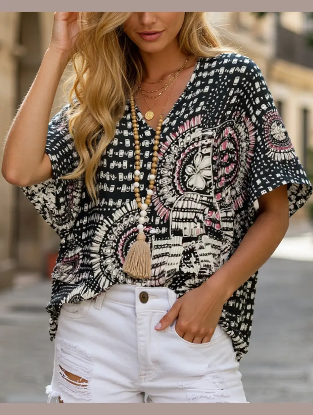 Soft Printed V Neck Blouse