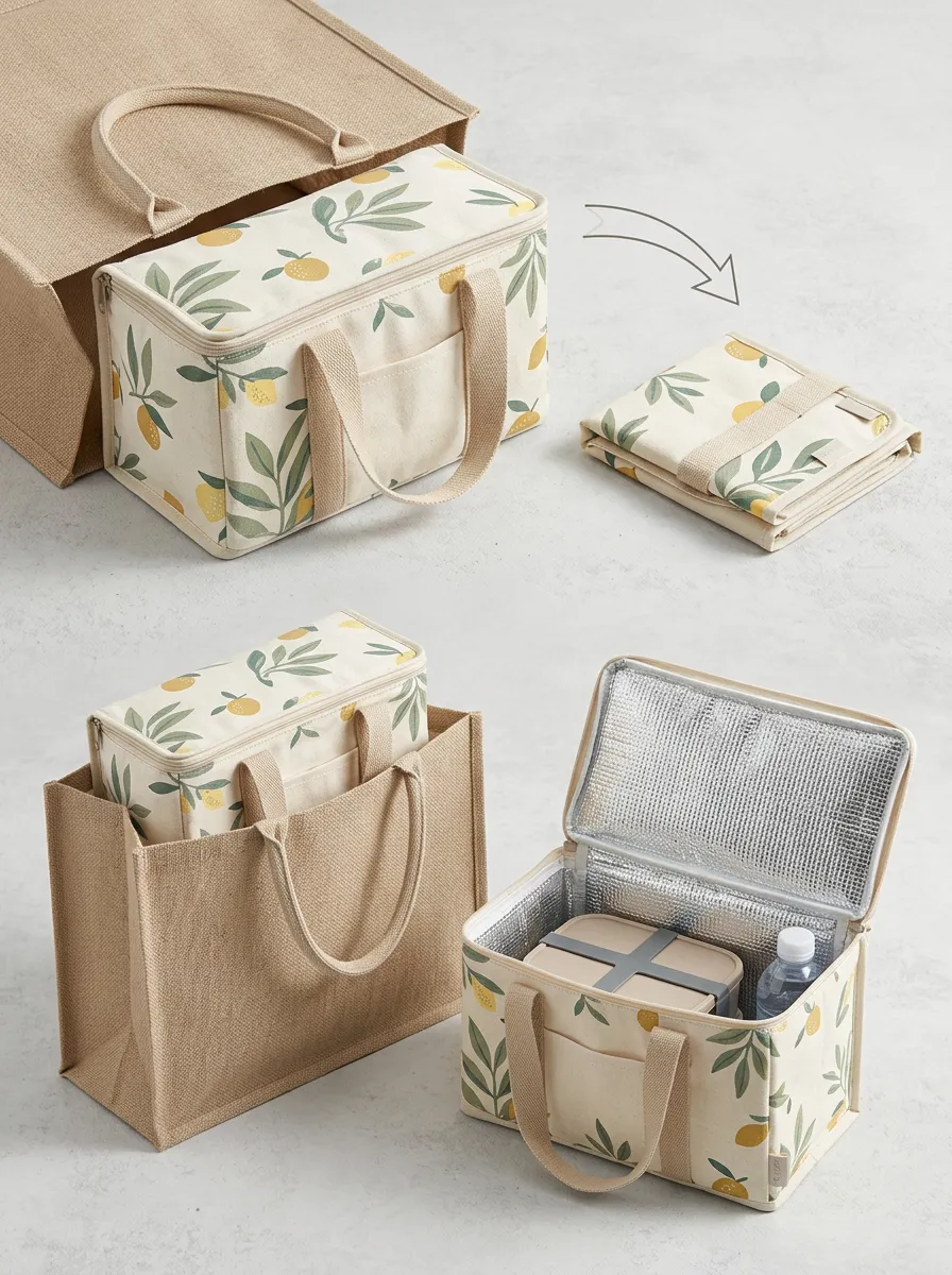 Lemon Botanical Pattern Insulated Printed Lunch Bag