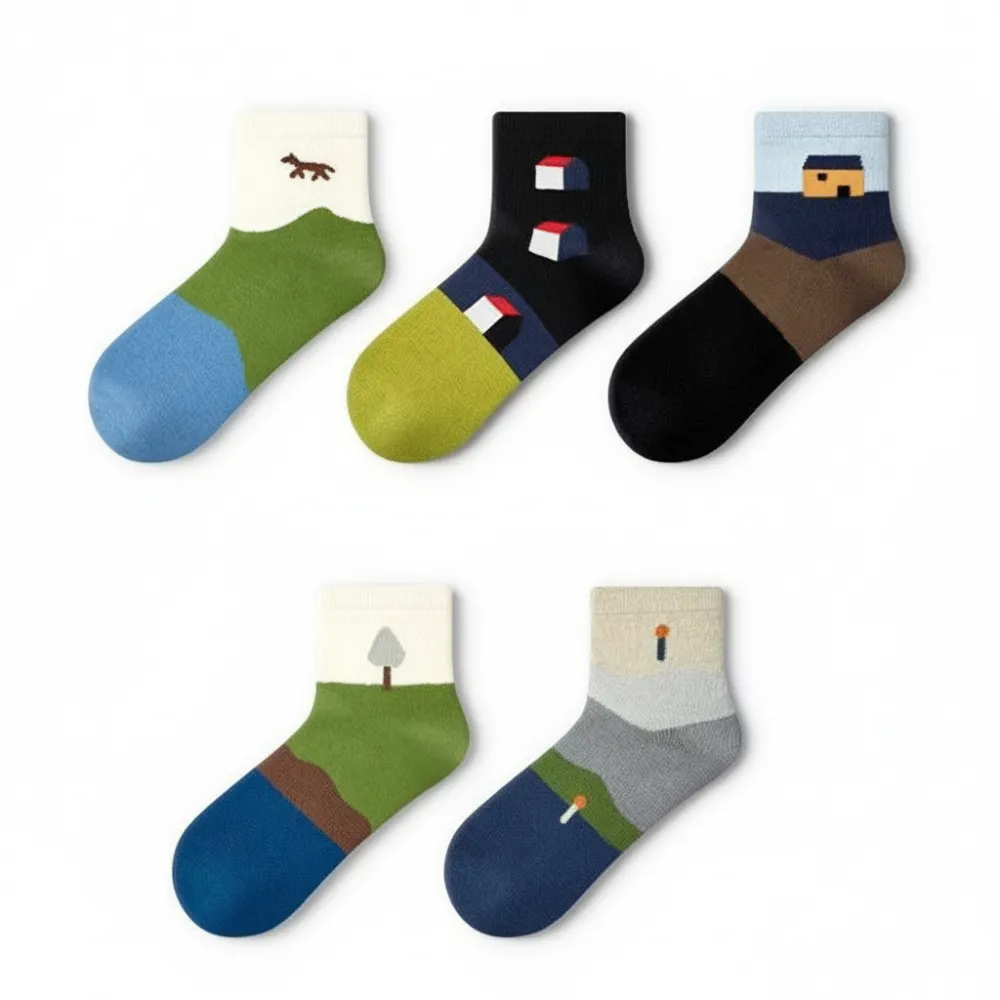 Scenic Nature Pattern Cotton Socks