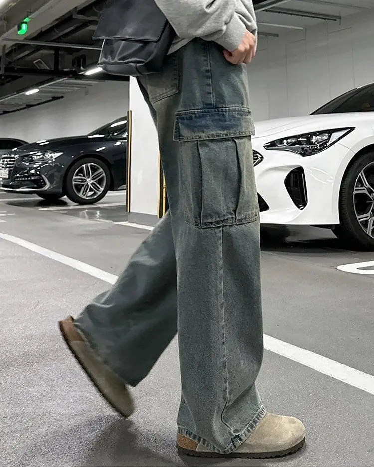 Washed Loose Fit Cargo Jeans