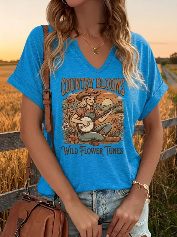 Floral Banjo Women's V-Neck T-Shirt