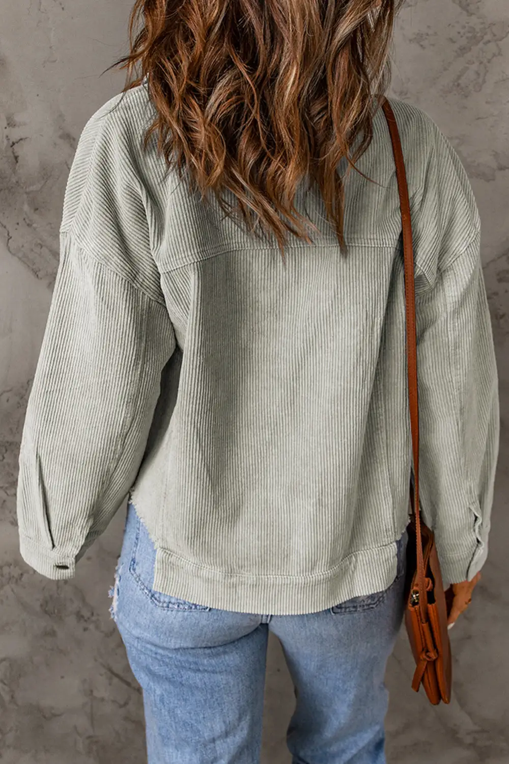 Women's Raw Hem Flap Pockets Cropped Corduroy Jacket