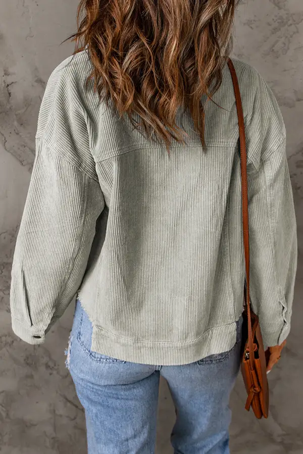 Women's Raw Hem Flap Pockets Cropped Corduroy Jacket