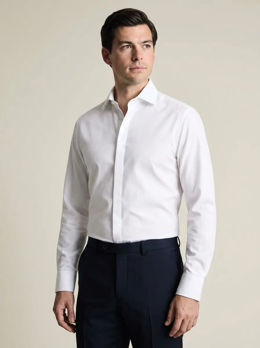 Men's Non-Iron Cotton Solid White Formal Shirt