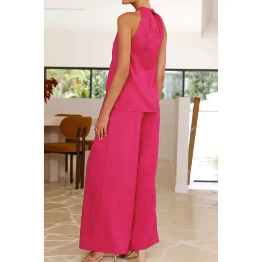 Halter Neck Top and Wide Leg Pants Set