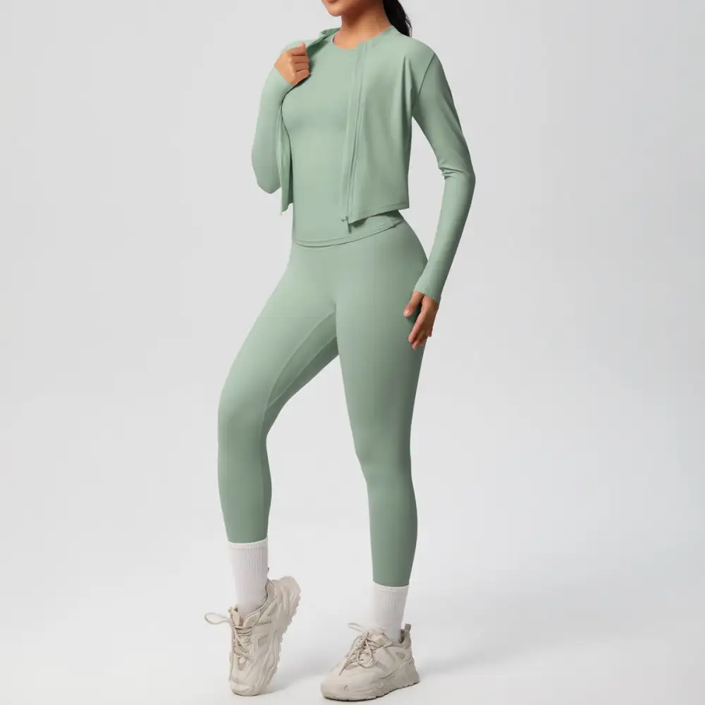 Short-Sleeve Quick-Dry Jacket, Top and Leggings Active Set
