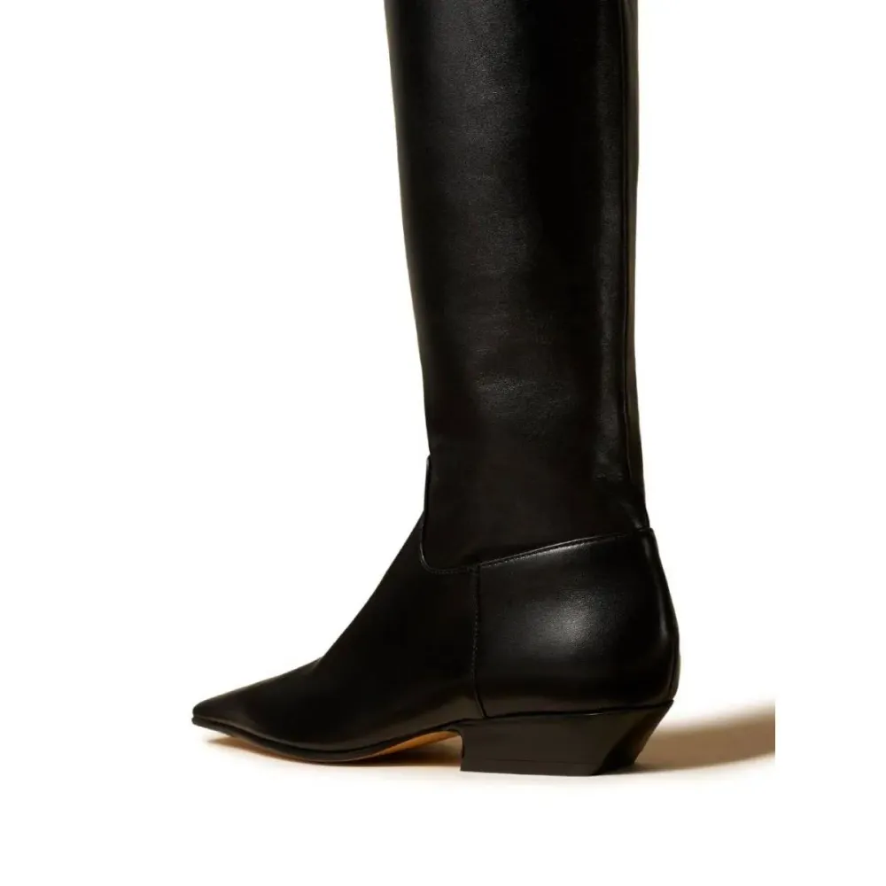 Faux-Leather Zip-Up Pull-On Square-Toe Over-the-Knee Boots