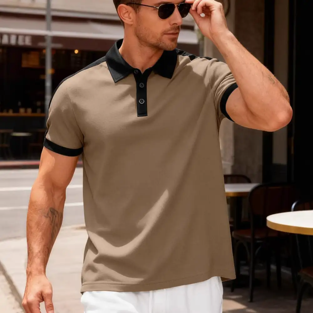 Vintage Contrast Trim Button Placket Polo Shirt