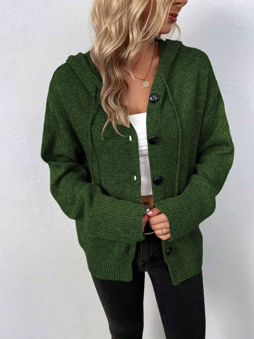 Hooded Button Front Sweater
