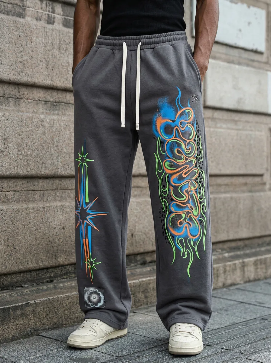 Men's Streetwear Graffiti Star Flame Printed Sweatpants
