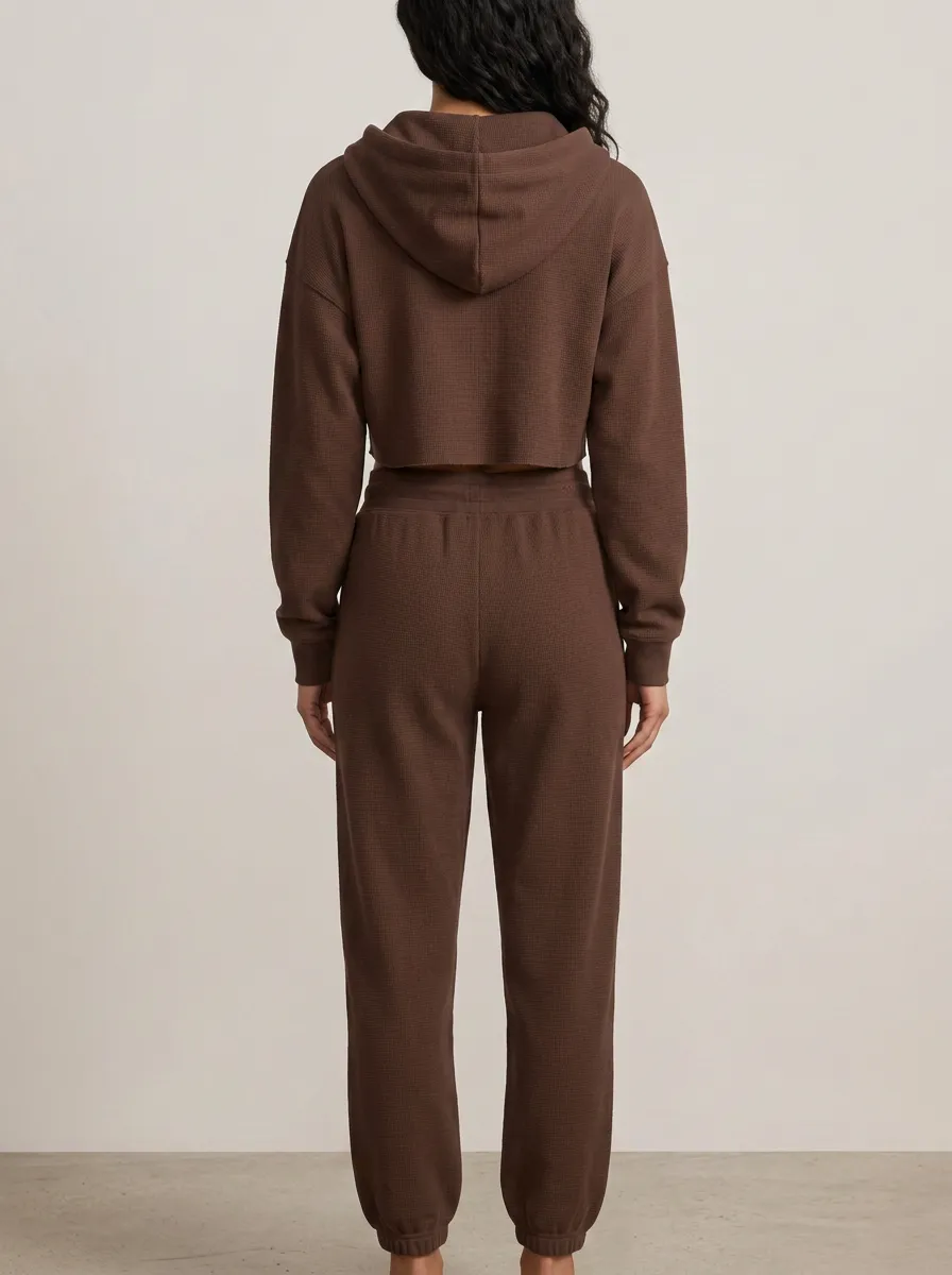 Cropped Zip-Up Waffle-Knit Jogger Women's Cropped Zip-Up Hoodie Jogger Active Set