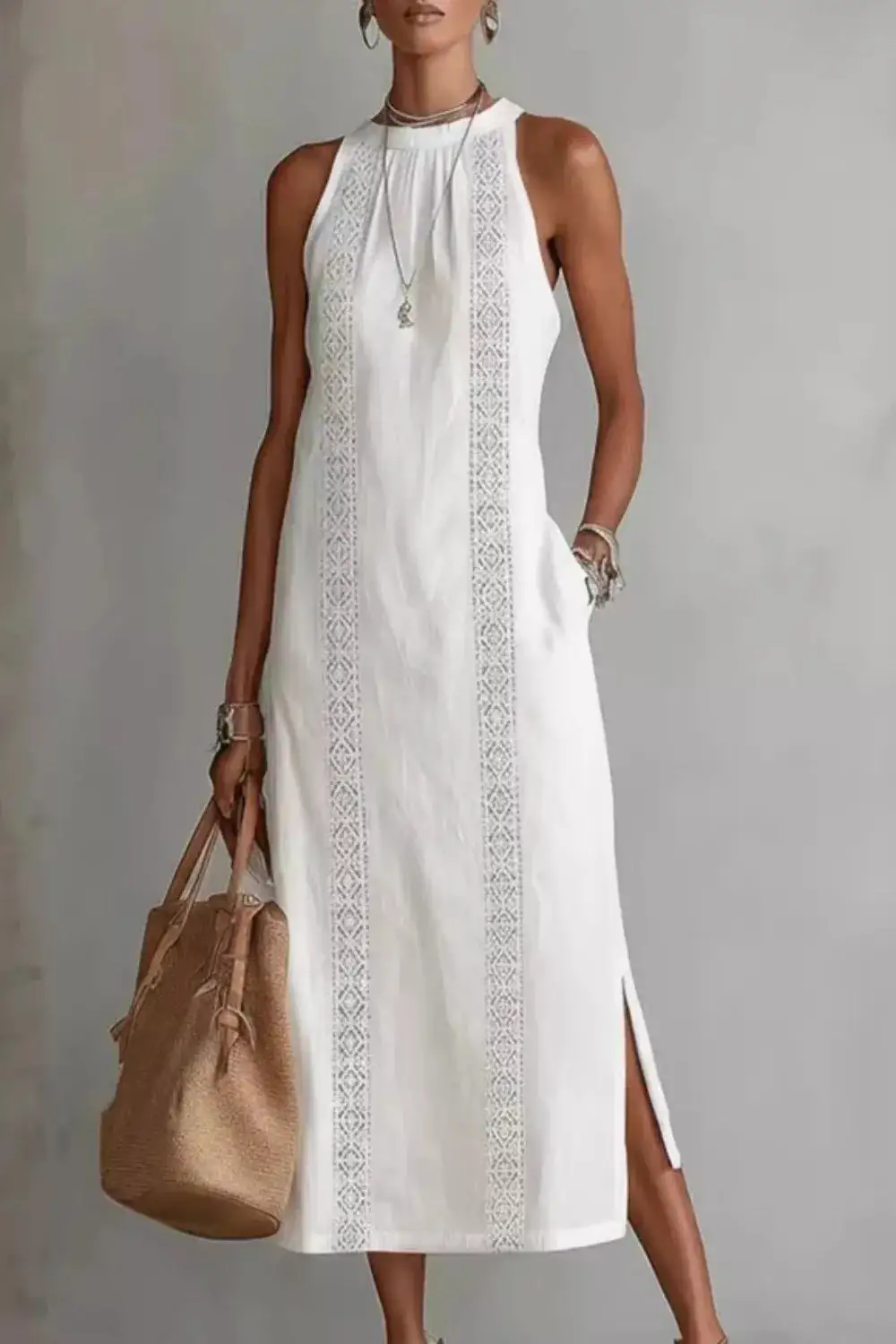 Pocketed Slit Sleeveless Dress Casual
