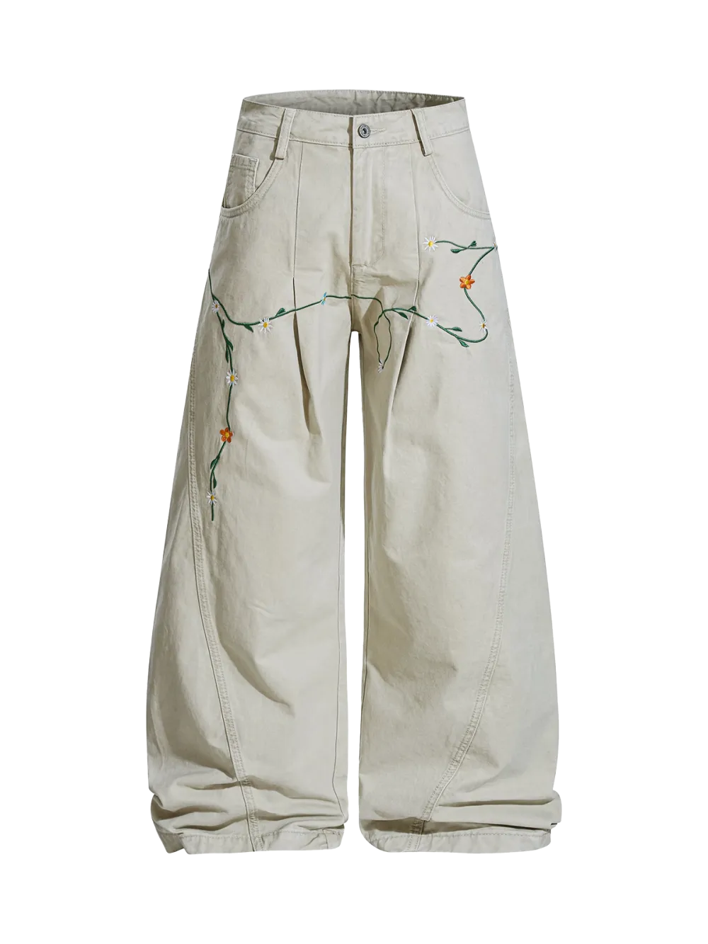 Barrel-Leg Structured Contrast-Detail Pants