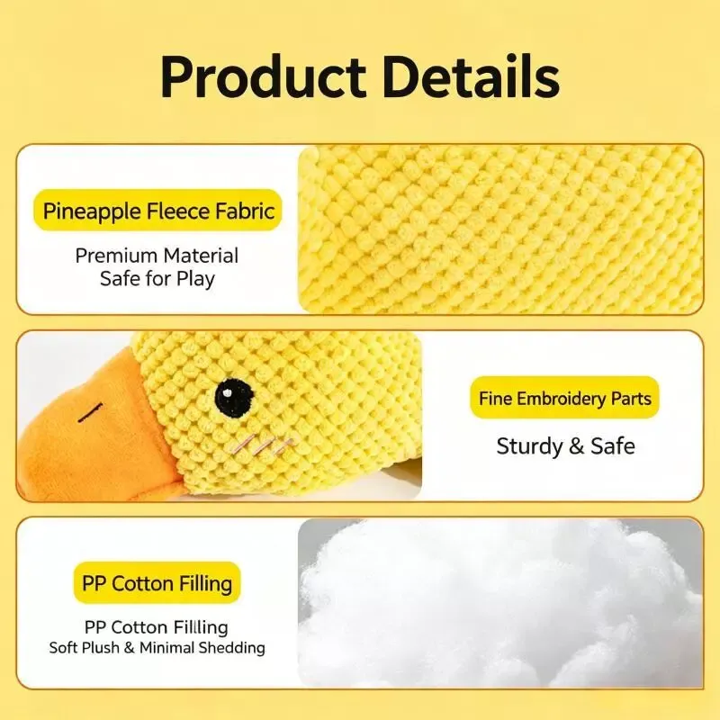 Squeaky Plush Duck Dog Toy Pineapple Fabric Secure Stitching Cotton Filling Bite Resistant Anxiety Relief Teething Pet