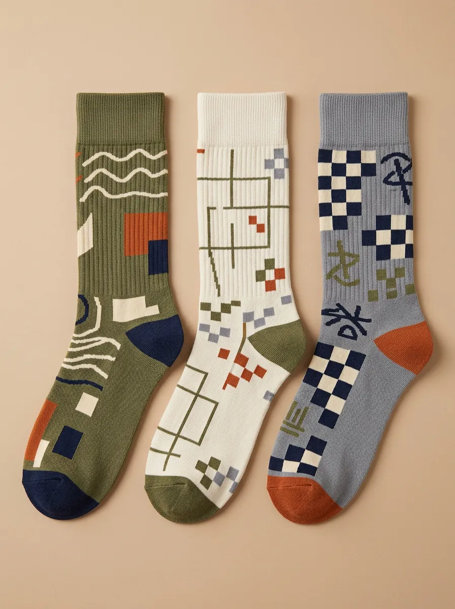 Retro-Inspired Geometric Abstract Casual Sock Set