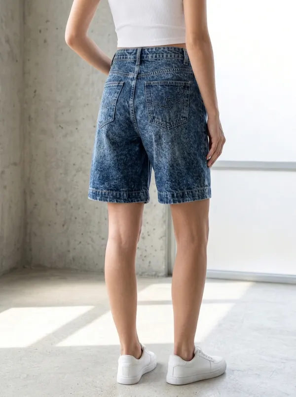 Women's Vintage Style Acid Wash Denim Bermuda Shorts
