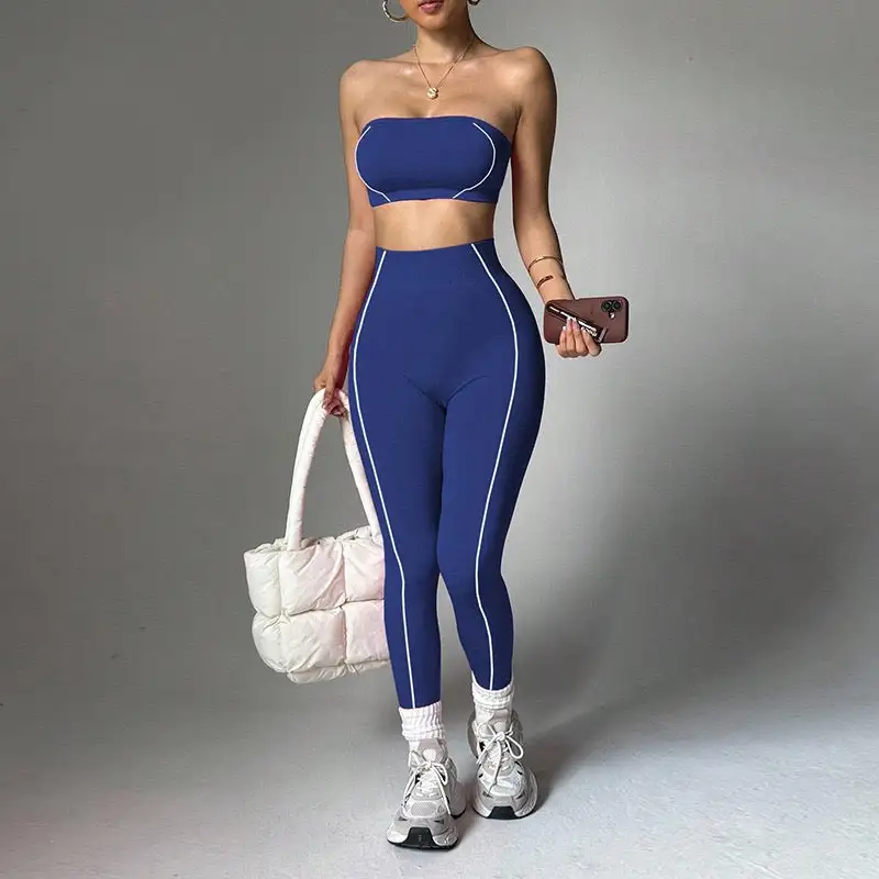 Strapless Bandeau Crop Top and High-Waisted Leggings Activewear Set