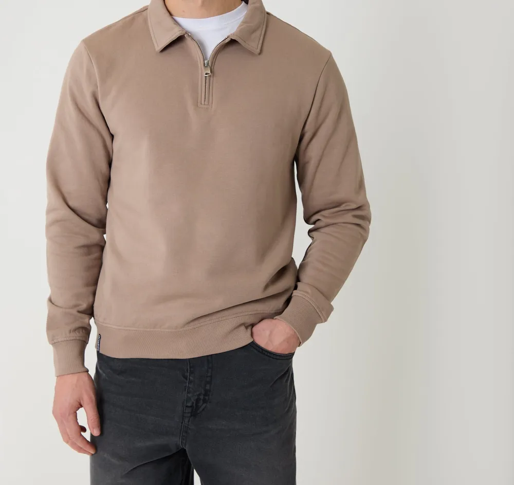 Men's Taupe Collared Quarter-Zip Sweatshirt