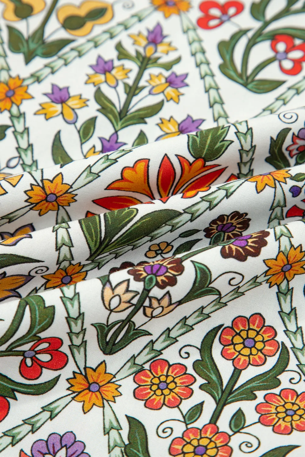 Green Short Bubble Sleeve Floral Shirt