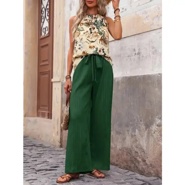 Printed Tank Top and Wide Leg Pants Set