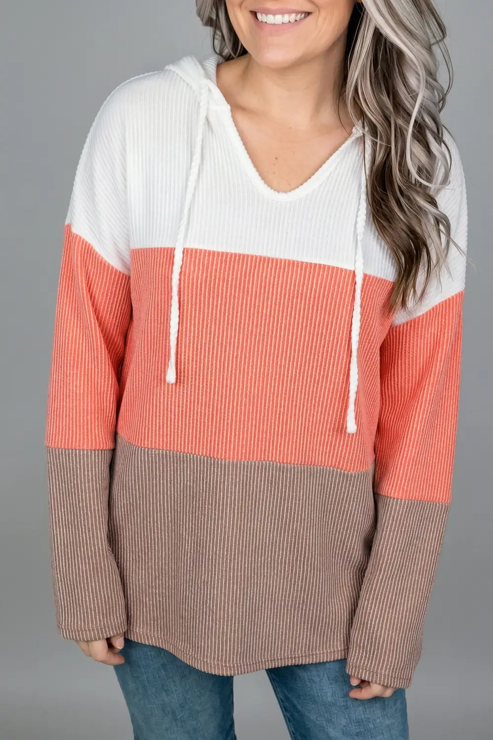 Women's Colorblock Ribbed Long Sleeve Pullover Top