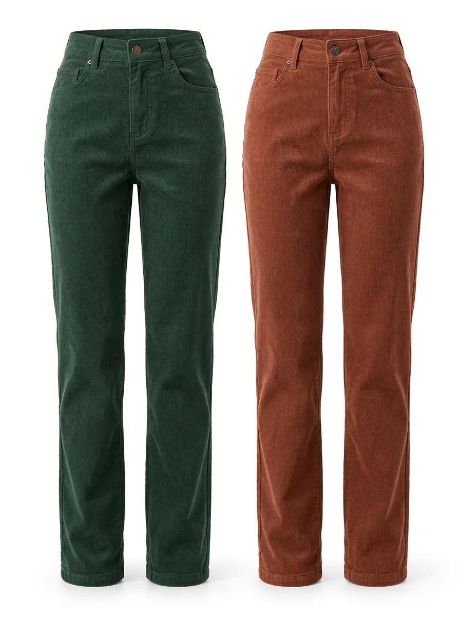 Relaxed Styling Straight Leg Relaxed Fit Pocket Detail Women's Two Pack Straight Leg Corduroy Pants