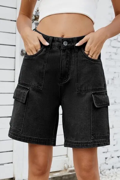 High Rise Shorts Cargo Pocket Denim Pants