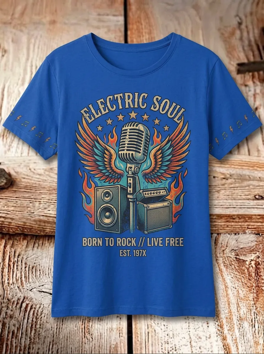 Unisex Rock Music Lover Electric Soul Microphone Printed T-shirt